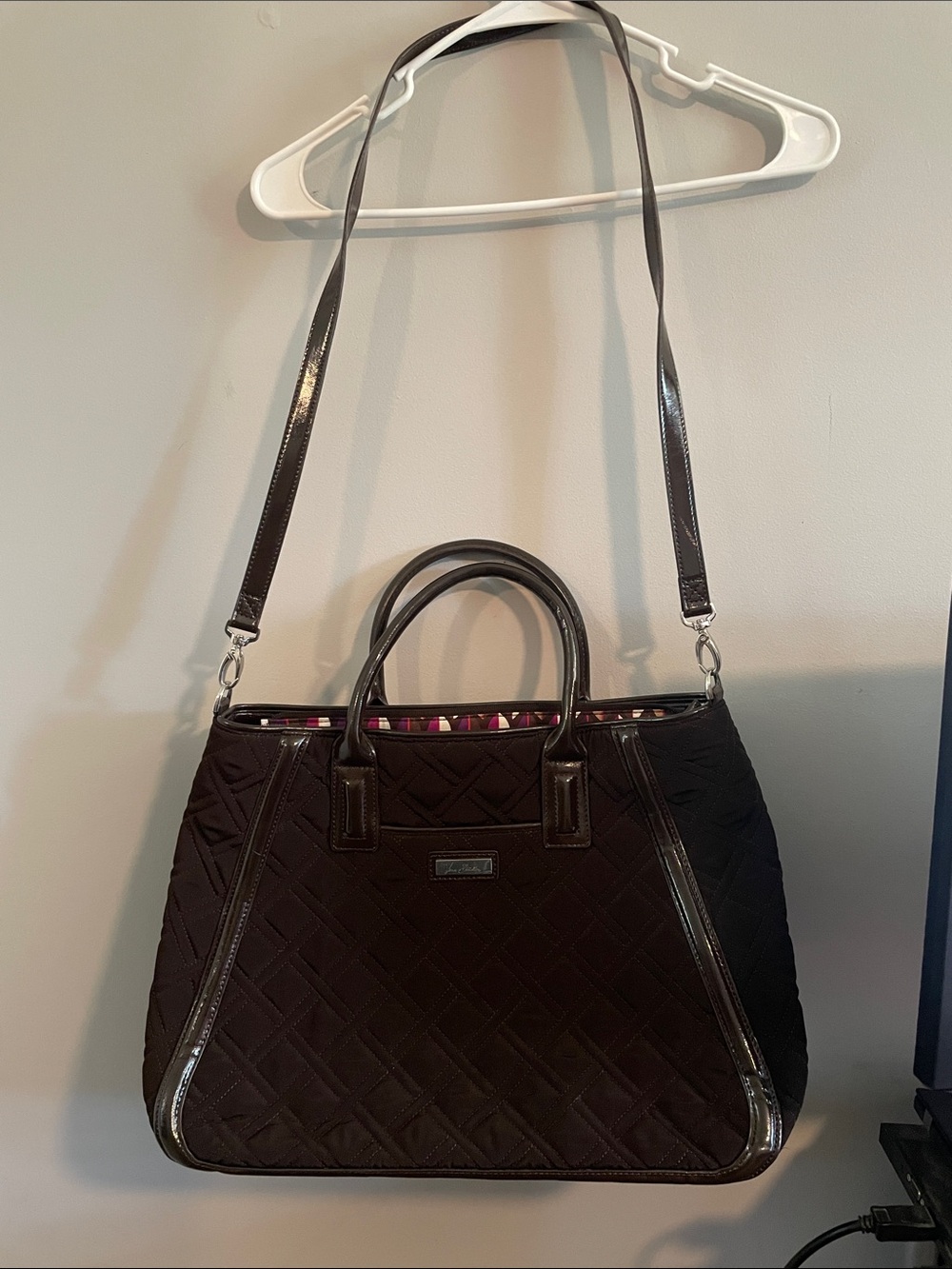 Vera Bradley Brown Quilted Tote with Leather Trim